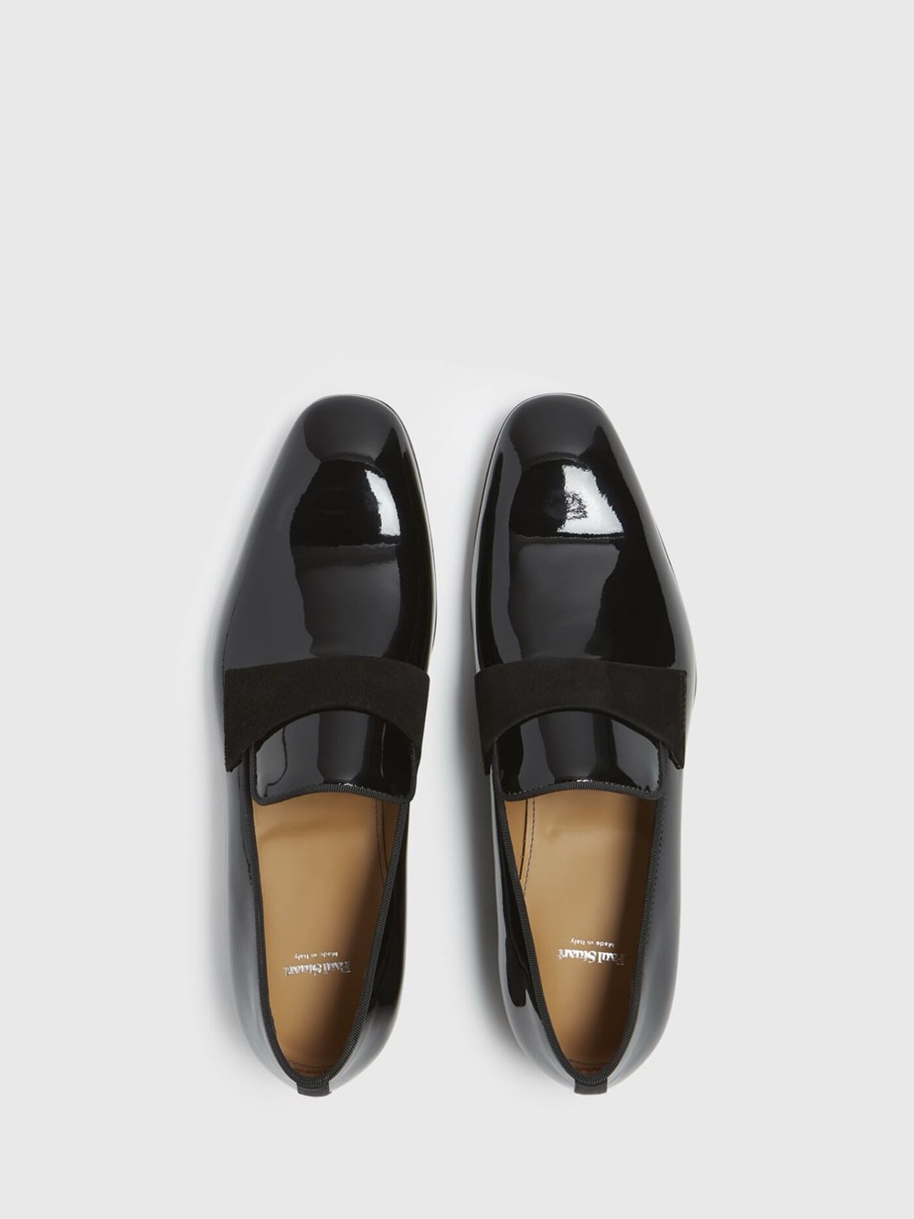 Brand New Paul Stuart Heron Formal Black Patent Leather Slip On with Suede Strap
